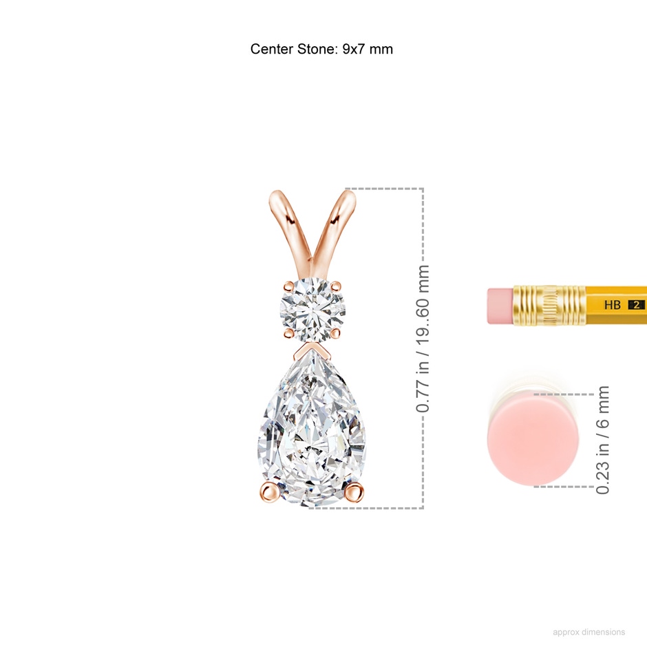 9x7mm HSI2 Diamond Teardrop Pendant with Diamond Accent in Rose Gold ruler