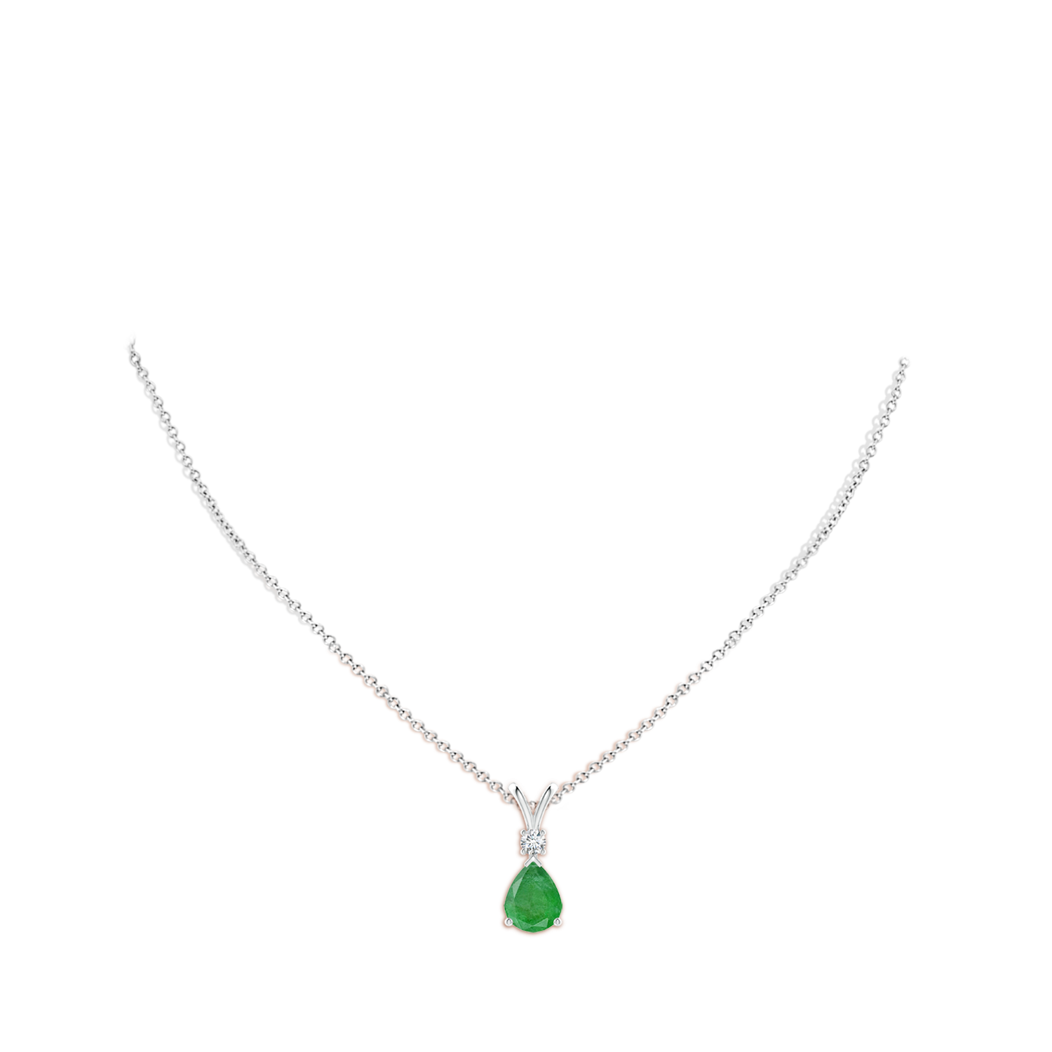 10x8mm A Prong-Set Emerald Teardrop V-Bale Pendant with Diamond in P950 Platinum - body_neck