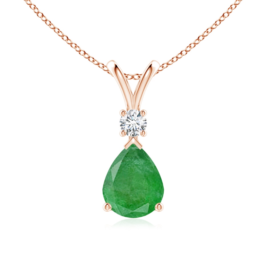 10x8mm A Prong-Set Emerald Teardrop V-Bale Pendant with Diamond in Rose Gold 