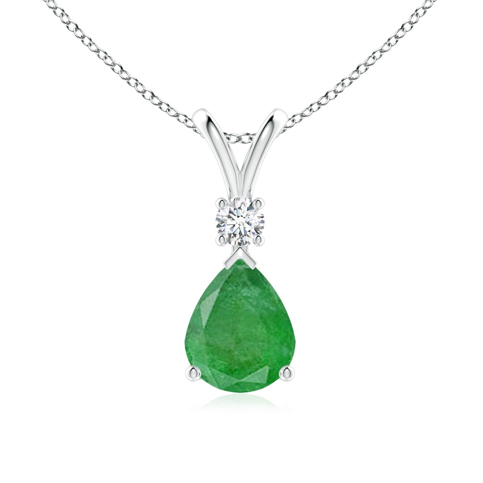 10x8mm A Prong-Set Emerald Teardrop V-Bale Pendant with Diamond in White Gold 