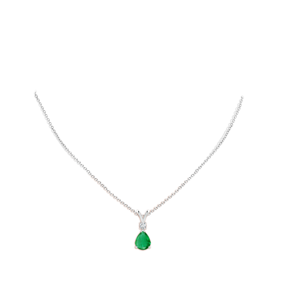 10x8mm AA Prong-Set Emerald Teardrop V-Bale Pendant with Diamond in P950 Platinum pen