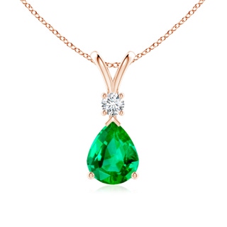 10x8mm AAA Emerald Teardrop Pendant with Diamond in Rose Gold