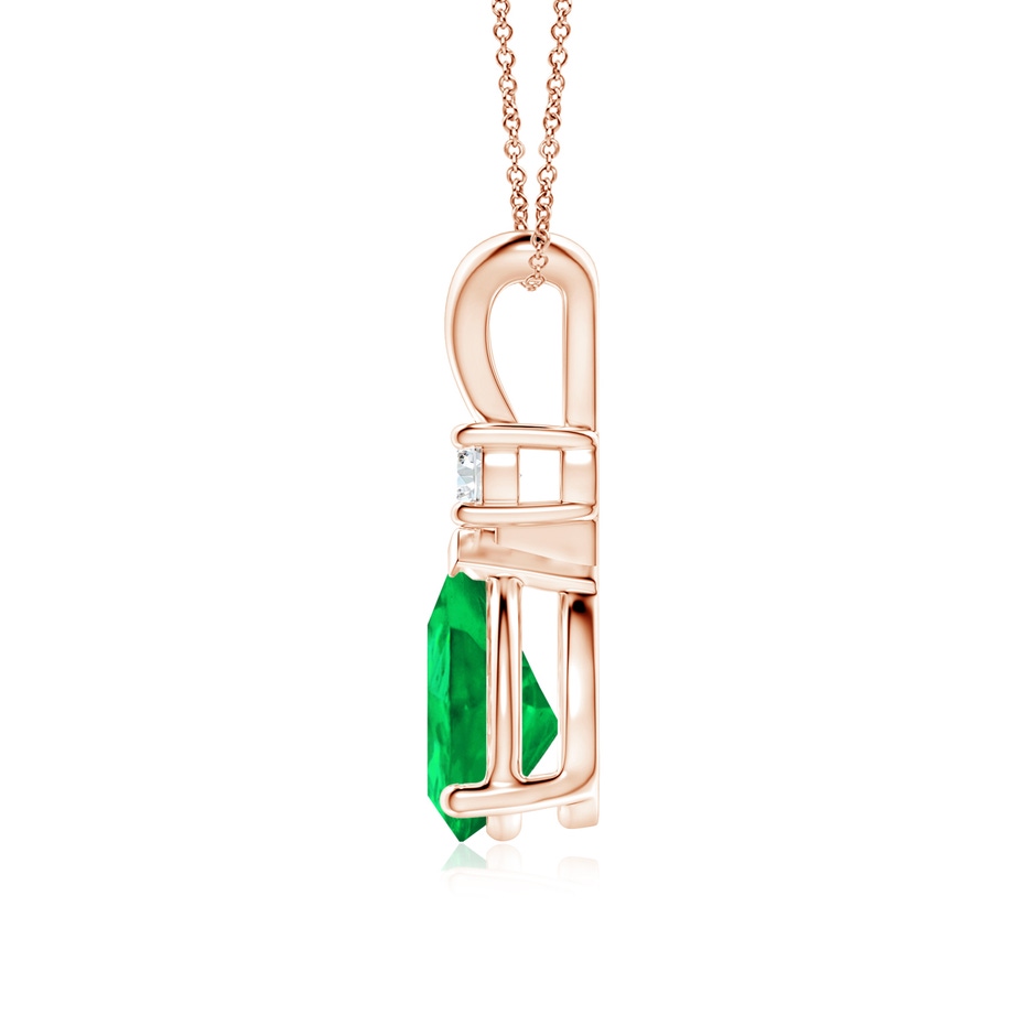 10x8mm AAA Prong-Set Emerald Teardrop V-Bale Pendant with Diamond in Rose Gold side 199