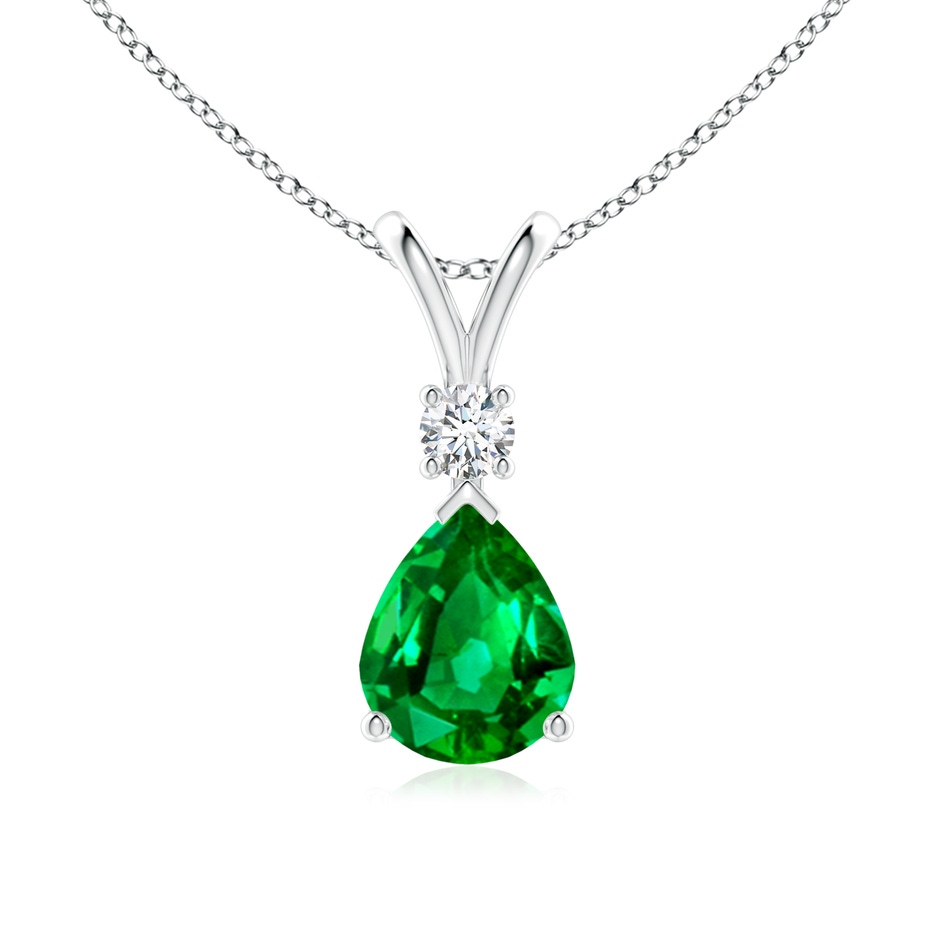 10x8mm AAAA Prong-Set Emerald Teardrop V-Bale Pendant with Diamond in P950 Platinum 
