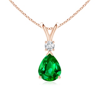 10x8mm AAAA Emerald Teardrop Pendant with Diamond in Rose Gold