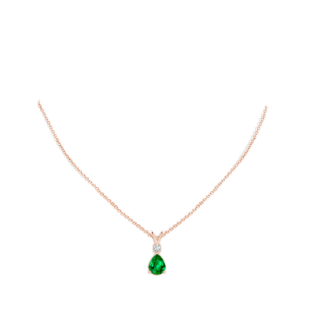 10x8mm AAAA Emerald Teardrop Pendant with Diamond in Rose Gold pen
