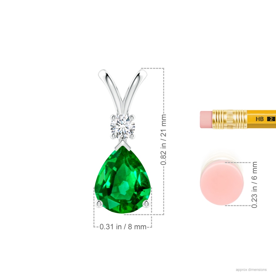 10x8mm AAAA Prong-Set Emerald Teardrop V-Bale Pendant with Diamond in S999 Silver ruler