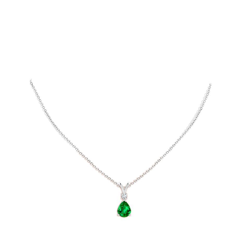 10x8mm AAAA Prong-Set Emerald Teardrop V-Bale Pendant with Diamond in S999 Silver pen