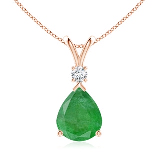 12x10mm A Prong-Set Emerald Teardrop V-Bale Pendant with Diamond in 9K Rose Gold