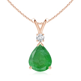 12x10mm A Emerald Teardrop Pendant with Diamond in Rose Gold