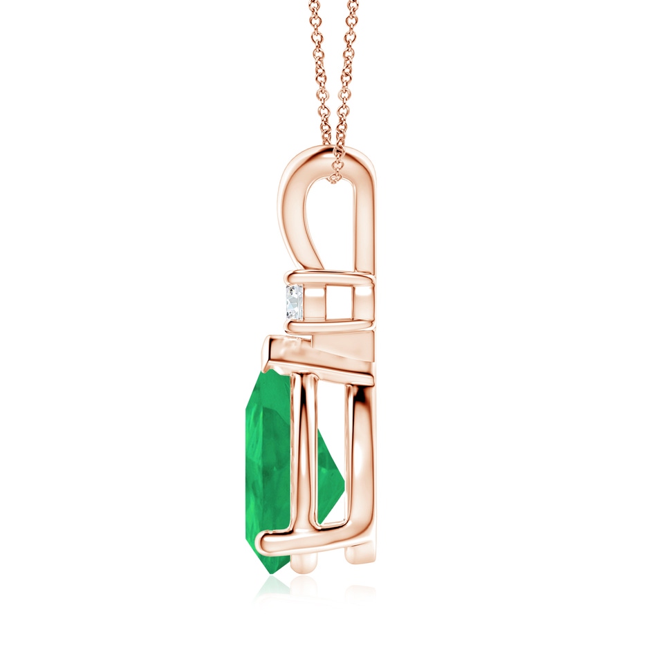 12x10mm A Prong-Set Emerald Teardrop V-Bale Pendant with Diamond in Rose Gold side 199