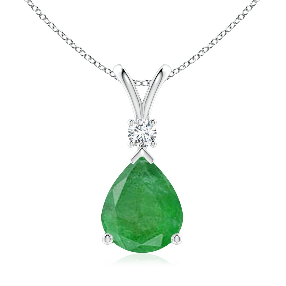 12x10mm A Prong-Set Emerald Teardrop V-Bale Pendant with Diamond in White Gold 