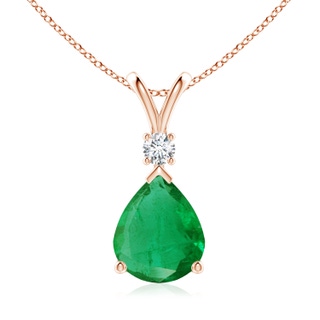 12x10mm AA Emerald Teardrop Pendant with Diamond in 10K Rose Gold