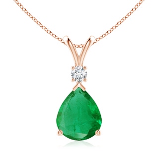 12x10mm AA Emerald Teardrop Pendant with Diamond in 9K Rose Gold