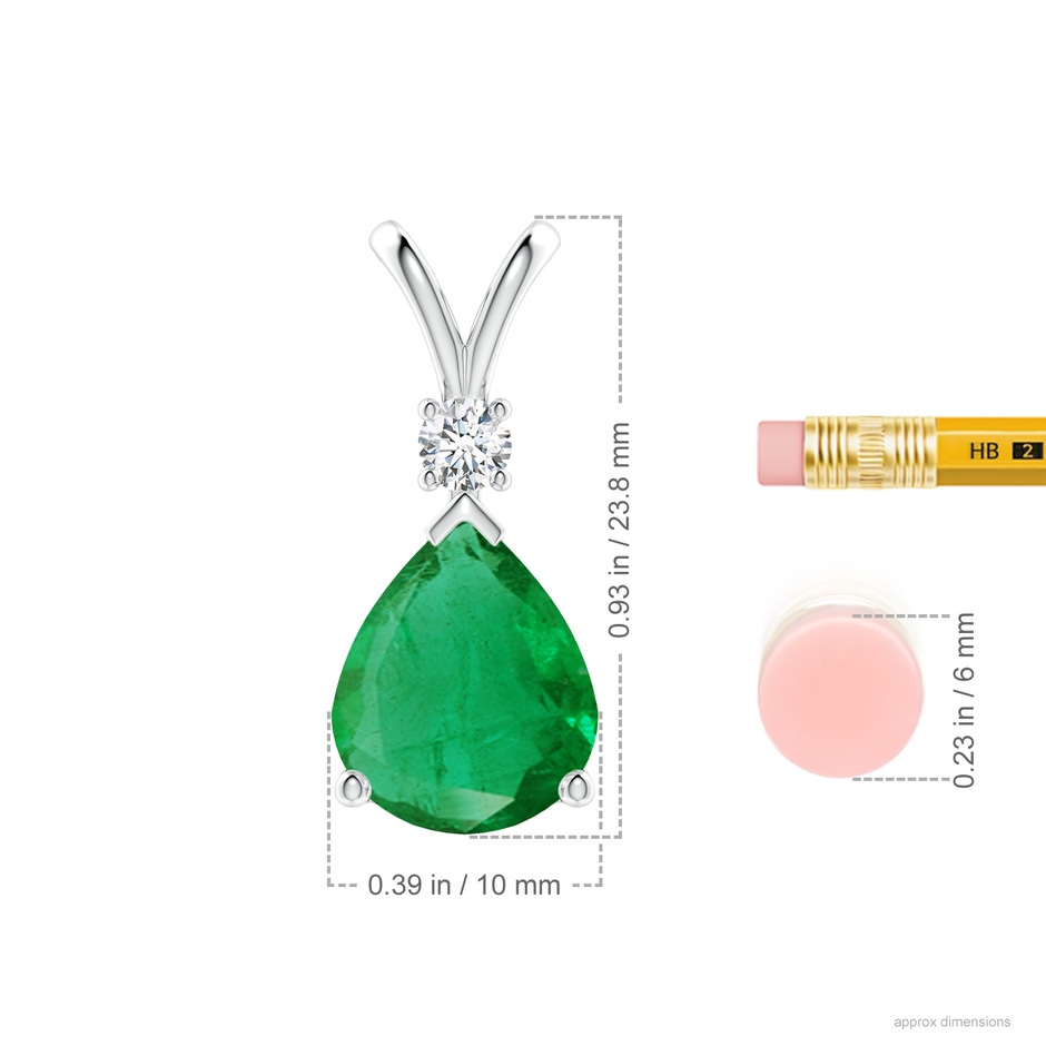 12x10mm AA Prong-Set Emerald Teardrop V-Bale Pendant with Diamond in P950 Platinum ruler
