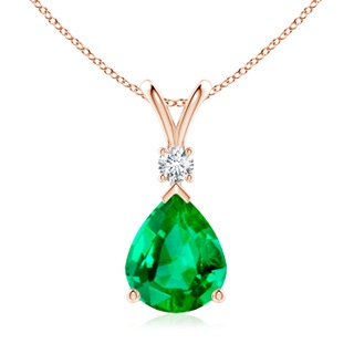 12x10mm AAA Prong-Set Emerald Teardrop V-Bale Pendant with Diamond in 18K Rose Gold