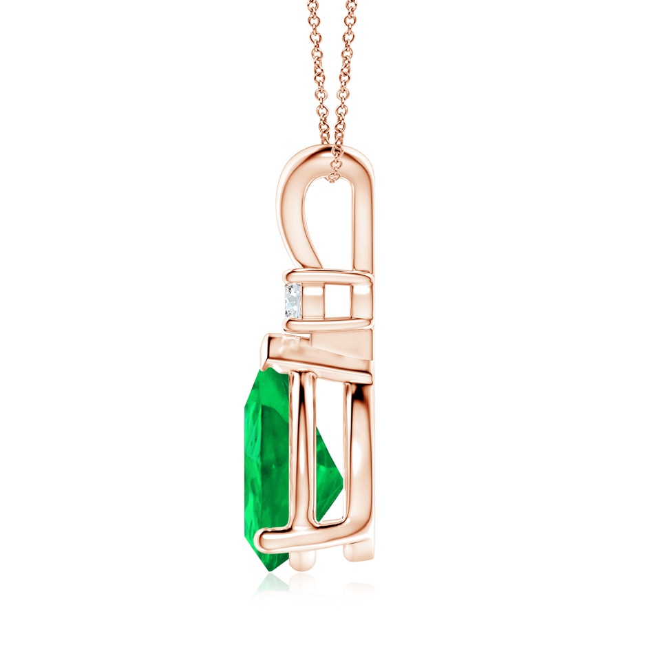 12x10mm AAA Prong-Set Emerald Teardrop V-Bale Pendant with Diamond in 9K Rose Gold side 199