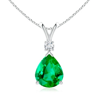 12x10mm AAA Emerald Teardrop Pendant with Diamond in P950 Platinum