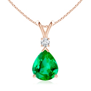 12x10mm AAA Emerald Teardrop Pendant with Diamond in Rose Gold