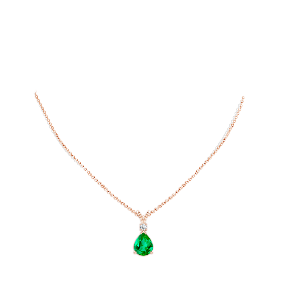 12x10mm AAA Prong-Set Emerald Teardrop V-Bale Pendant with Diamond in Rose Gold pen