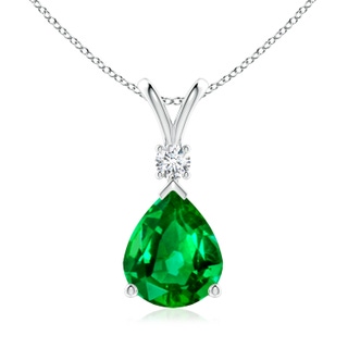 12x10mm AAAA Emerald Teardrop Pendant with Diamond in P950 Platinum