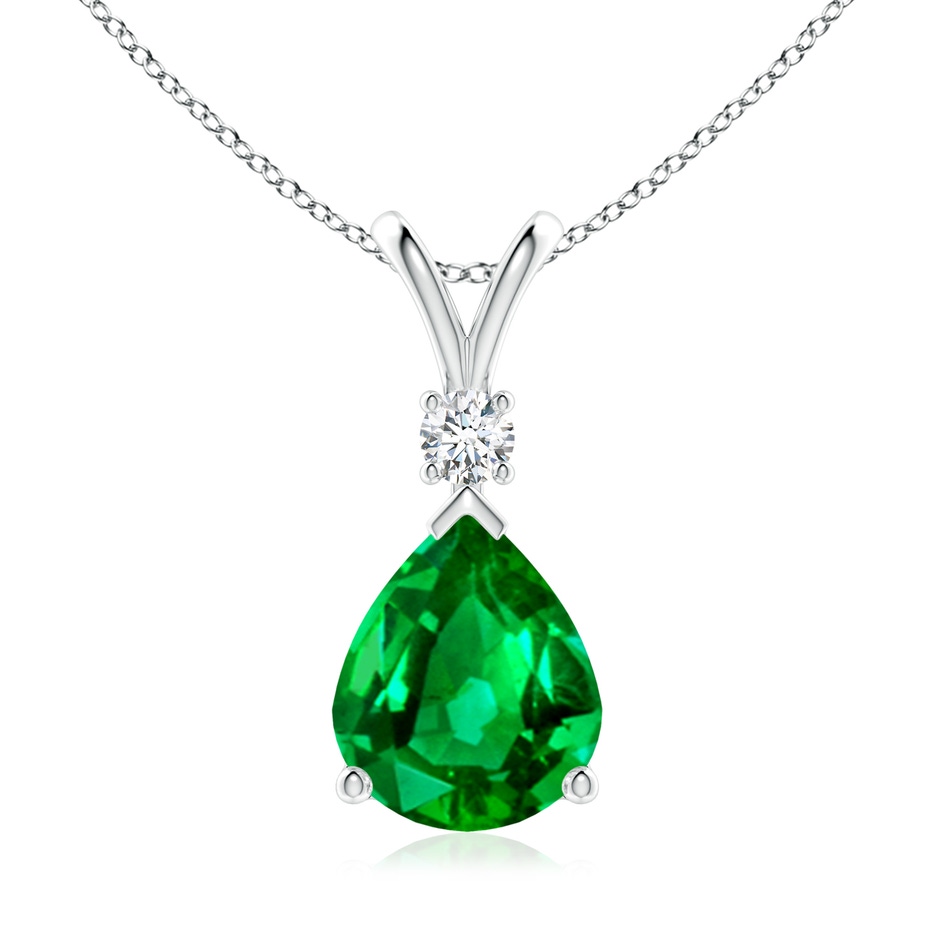 12x10mm AAAA Prong-Set Emerald Teardrop V-Bale Pendant with Diamond in P950 Platinum 