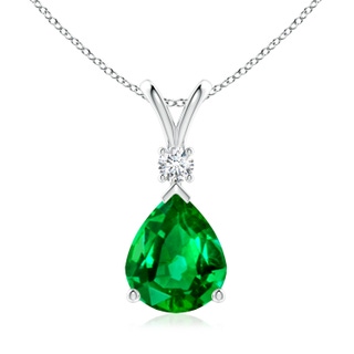 12x10mm AAAA Prong-Set Emerald Teardrop V-Bale Pendant with Diamond in S999 Silver
