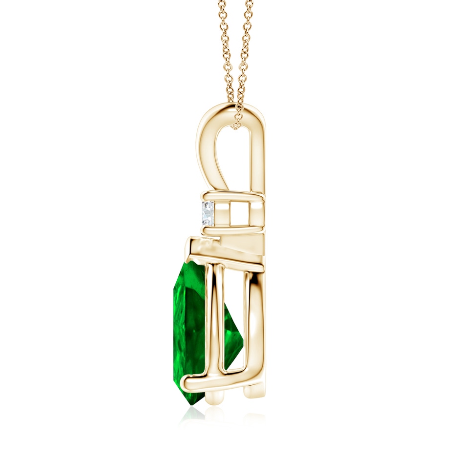12x10mm AAAA Prong-Set Emerald Teardrop V-Bale Pendant with Diamond in Yellow Gold side 199