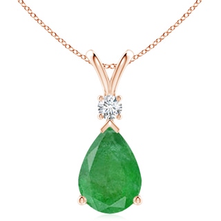 14x10mm A Emerald Teardrop Pendant with Diamond in Rose Gold