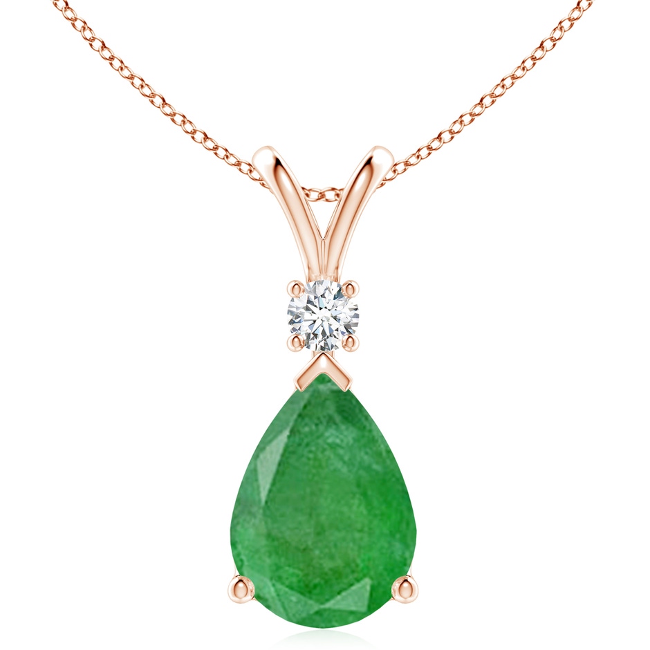 14x10mm A Prong-Set Emerald Teardrop V-Bale Pendant with Diamond in Rose Gold 