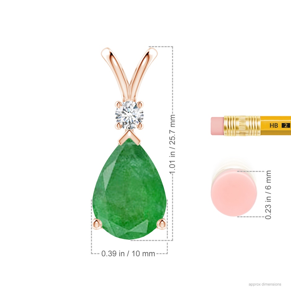 14x10mm A Prong-Set Emerald Teardrop V-Bale Pendant with Diamond in Rose Gold ruler