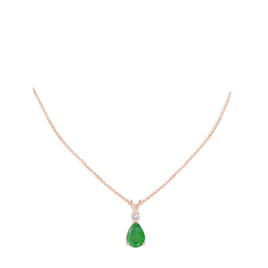 14x10mm A Prong-Set Emerald Teardrop V-Bale Pendant with Diamond in Rose Gold pen