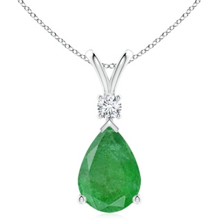 14x10mm A Emerald Teardrop Pendant with Diamond in S999 Silver