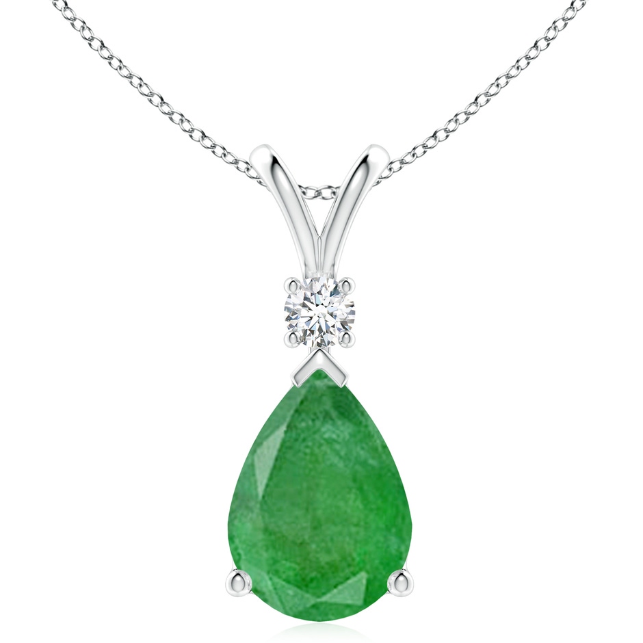 14x10mm A Prong-Set Emerald Teardrop V-Bale Pendant with Diamond in S999 Silver 
