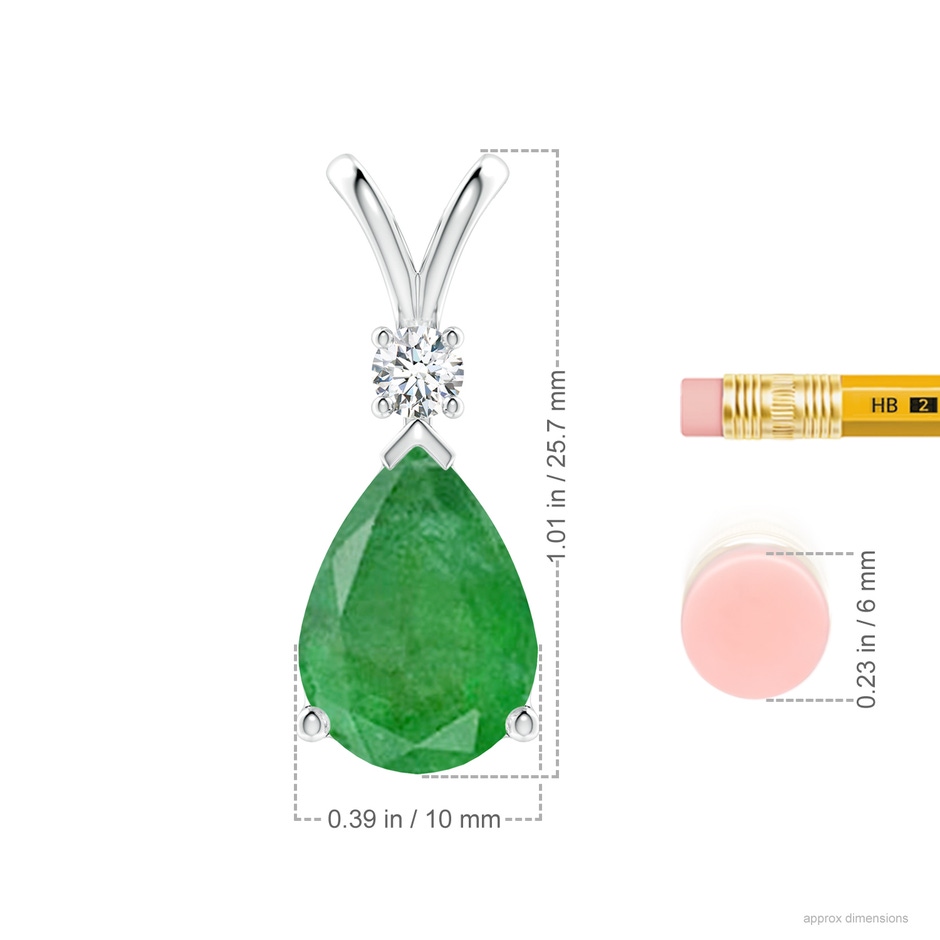 14x10mm A Prong-Set Emerald Teardrop V-Bale Pendant with Diamond in S999 Silver ruler