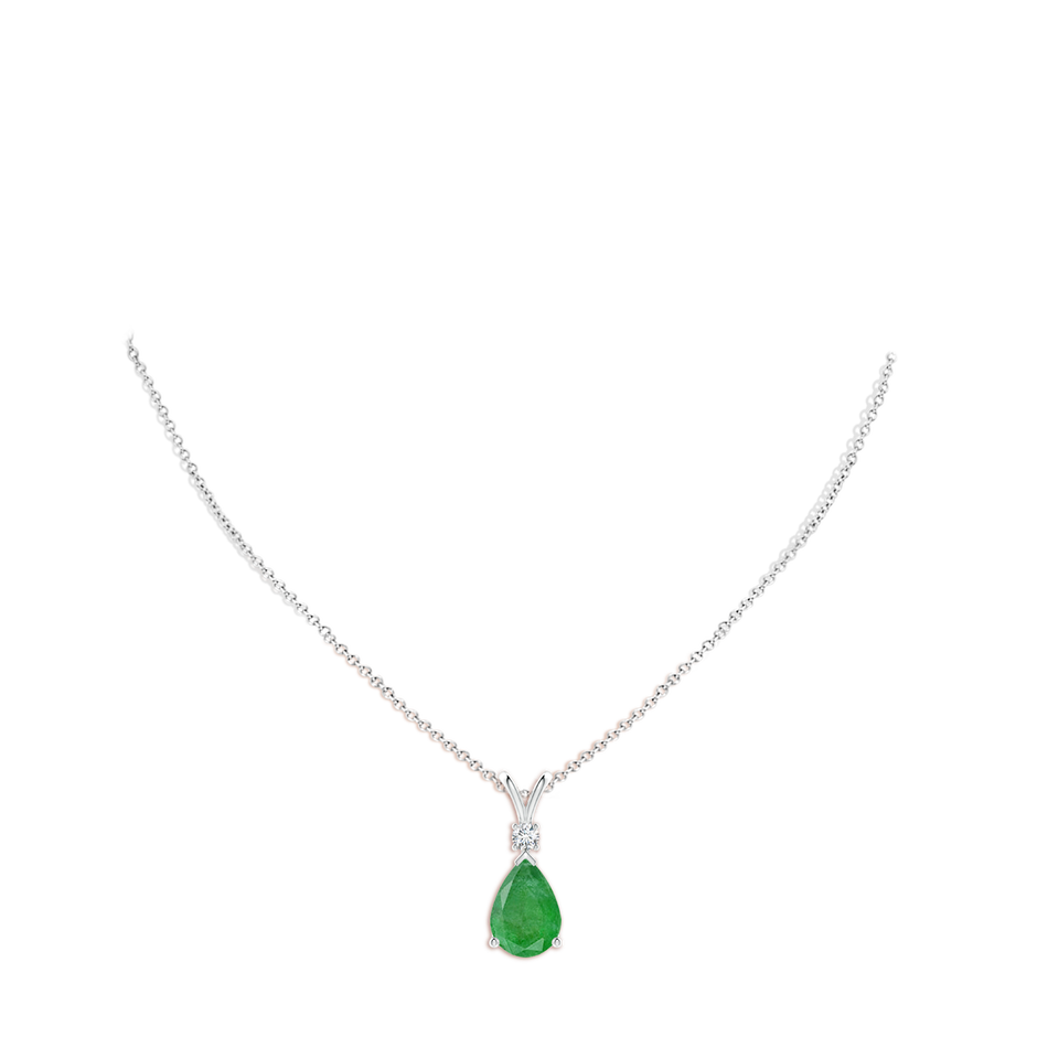 14x10mm A Prong-Set Emerald Teardrop V-Bale Pendant with Diamond in S999 Silver pen