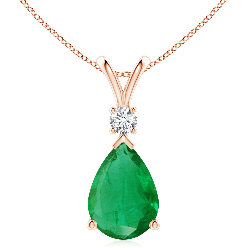 14x10mm AA Prong-Set Emerald Teardrop V-Bale Pendant with Diamond in 9K Rose Gold 