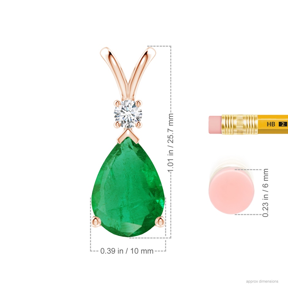 14x10mm AA Prong-Set Emerald Teardrop V-Bale Pendant with Diamond in 9K Rose Gold ruler
