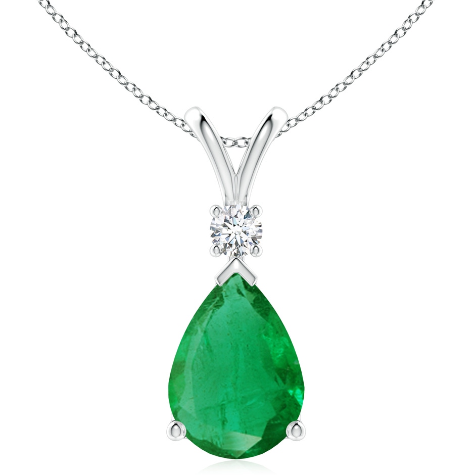 14x10mm AA Prong-Set Emerald Teardrop V-Bale Pendant with Diamond in P950 Platinum 