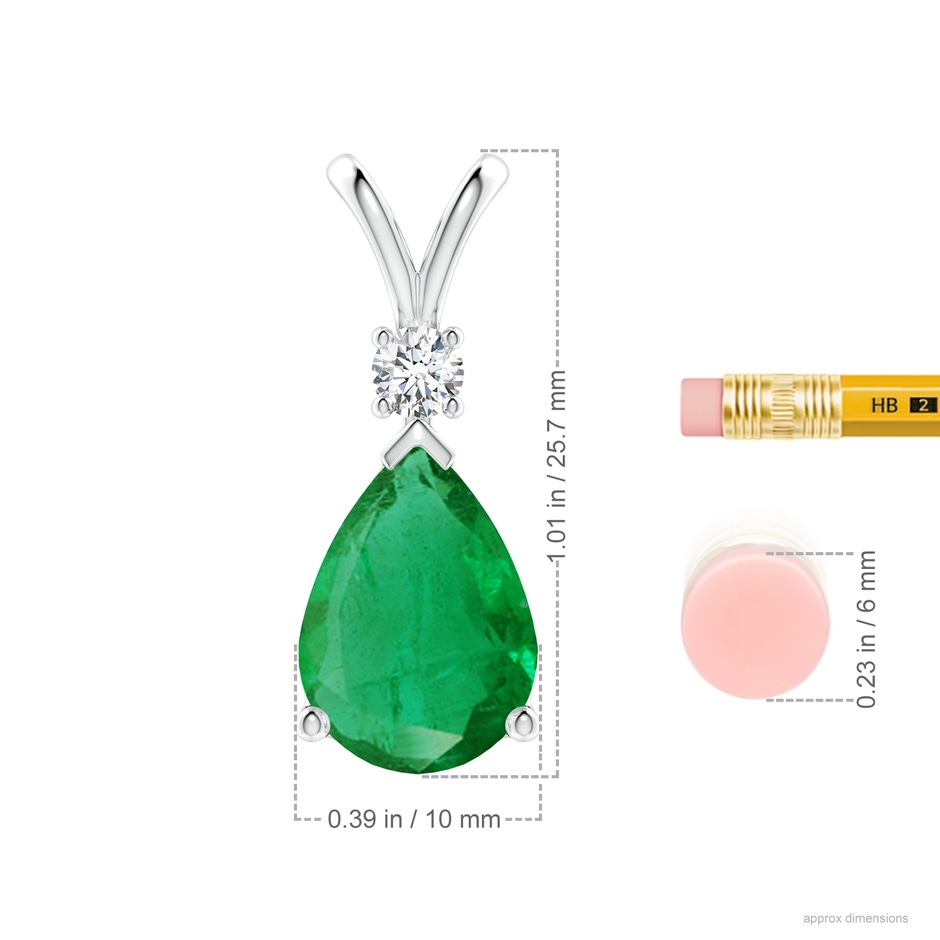 14x10mm AA Prong-Set Emerald Teardrop V-Bale Pendant with Diamond in P950 Platinum ruler