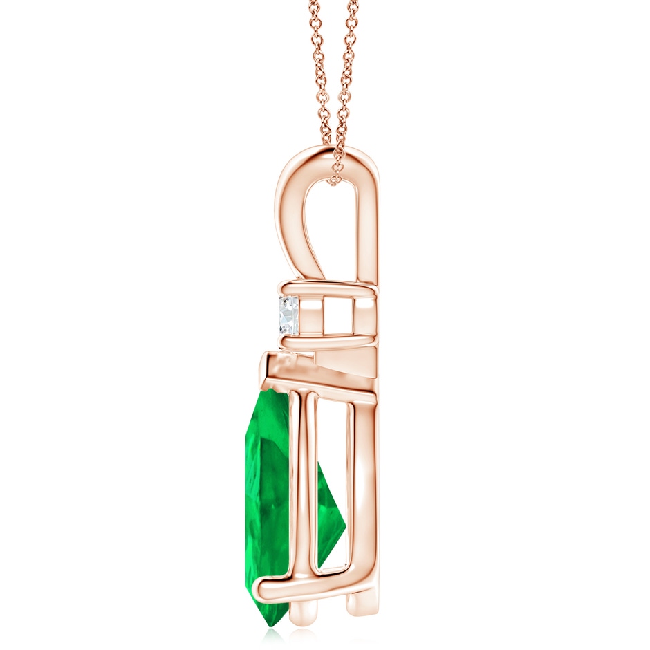 14x10mm AAA Prong-Set Emerald Teardrop V-Bale Pendant with Diamond in 18K Rose Gold side 199