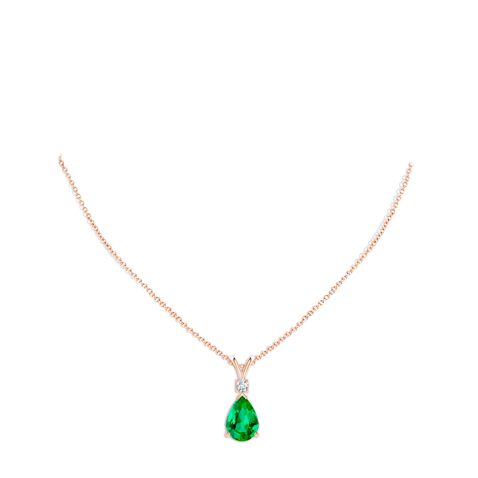 14x10mm AAA Prong-Set Emerald Teardrop V-Bale Pendant with Diamond in 18K Rose Gold pen