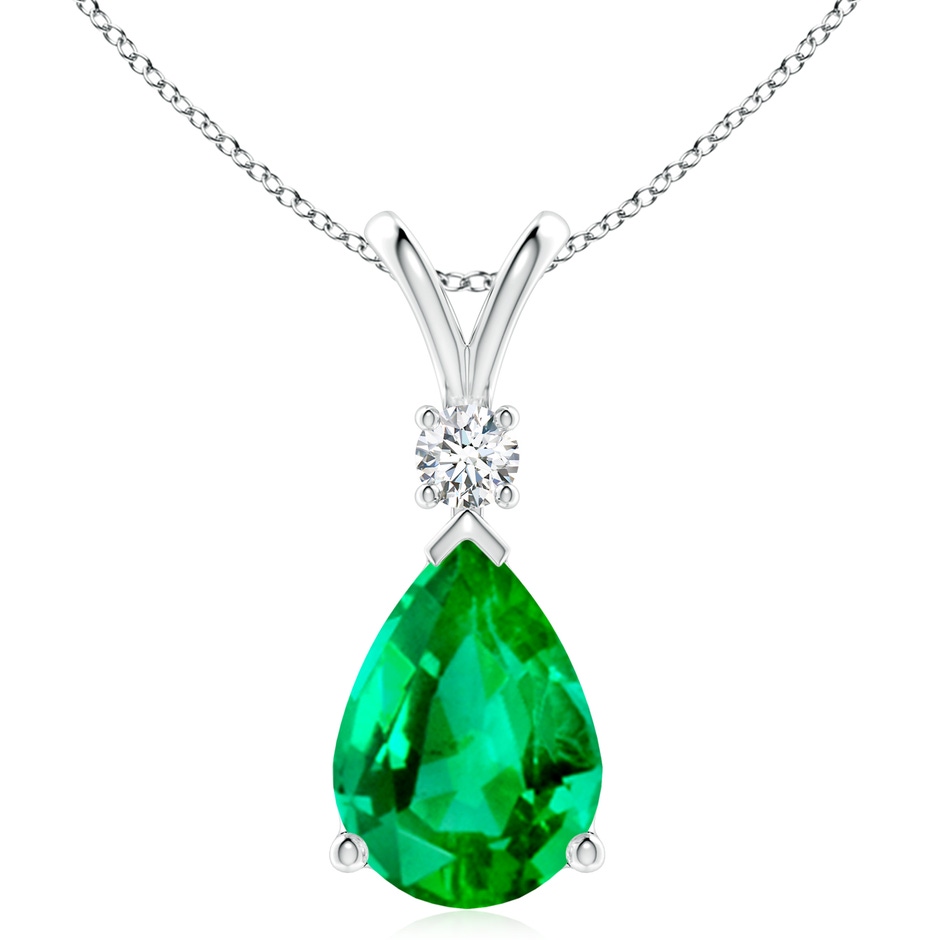 14x10mm AAA Prong-Set Emerald Teardrop V-Bale Pendant with Diamond in P950 Platinum 