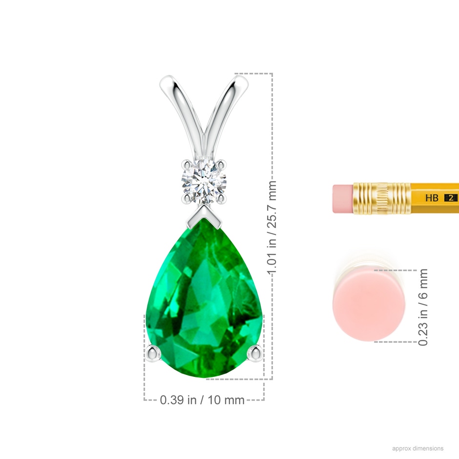 14x10mm AAA Prong-Set Emerald Teardrop V-Bale Pendant with Diamond in P950 Platinum ruler