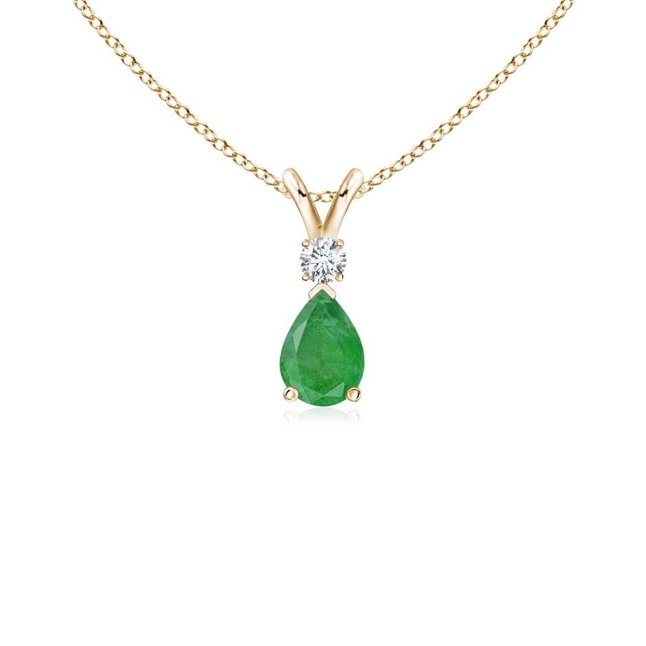 6x4mm A Prong-Set Emerald Teardrop V-Bale Pendant with Diamond in 10K Yellow Gold 