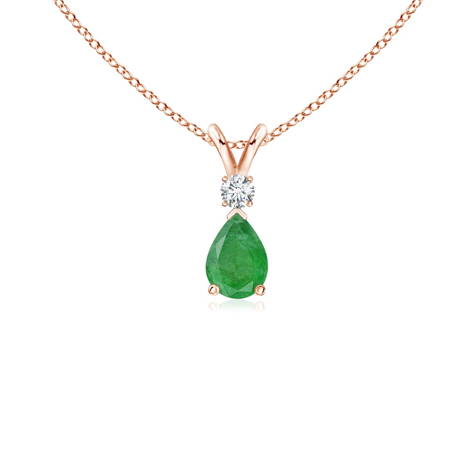 6x4mm A Prong-Set Emerald Teardrop V-Bale Pendant with Diamond in 18K Rose Gold 