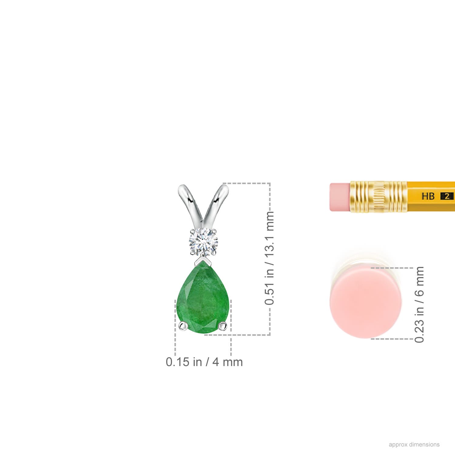 6x4mm A Prong-Set Emerald Teardrop V-Bale Pendant with Diamond in P950 Platinum - ruler