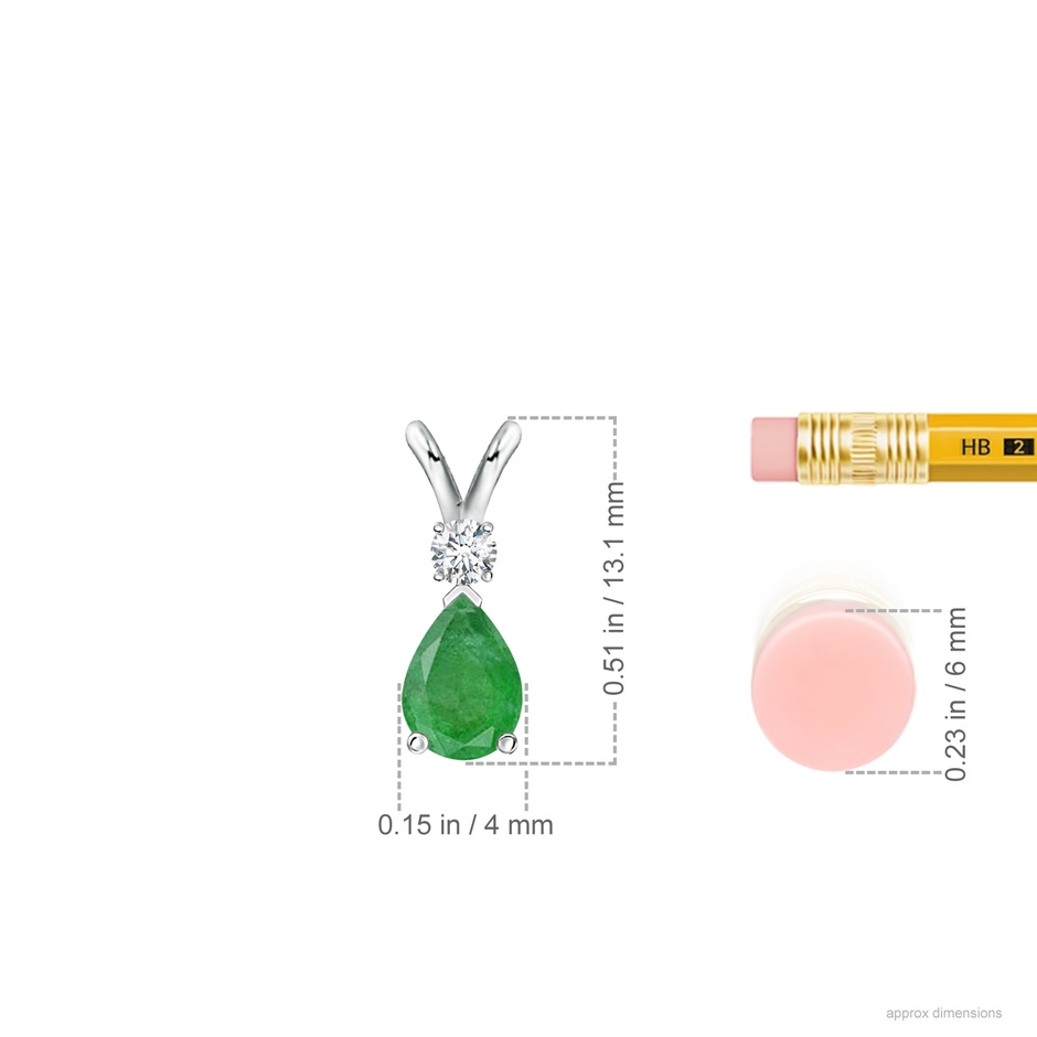 6x4mm A Prong-Set Emerald Teardrop V-Bale Pendant with Diamond in White Gold ruler