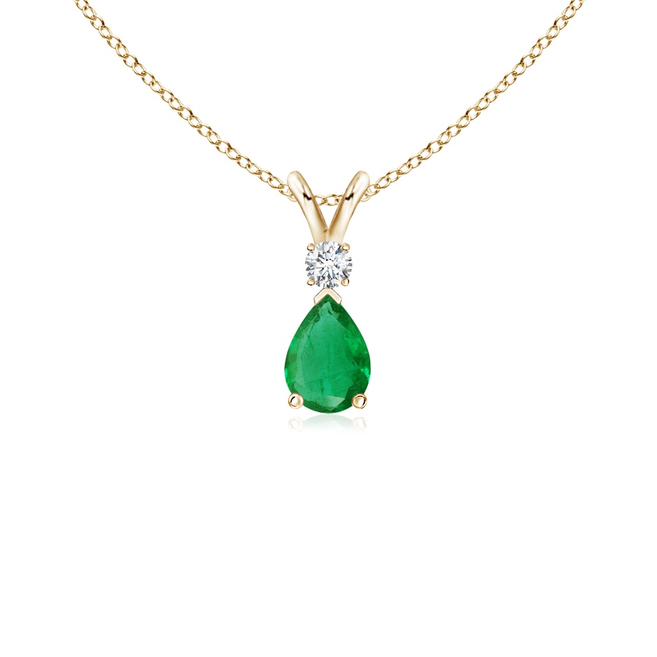 6x4mm AA Prong-Set Emerald Teardrop V-Bale Pendant with Diamond in 18K Yellow Gold 