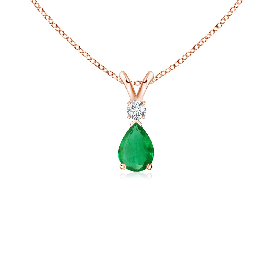 6x4mm AA Prong-Set Emerald Teardrop V-Bale Pendant with Diamond in 9K Rose Gold 